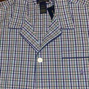 Ralph Lauren Men's Blue and Green Plaid PJ Shirt